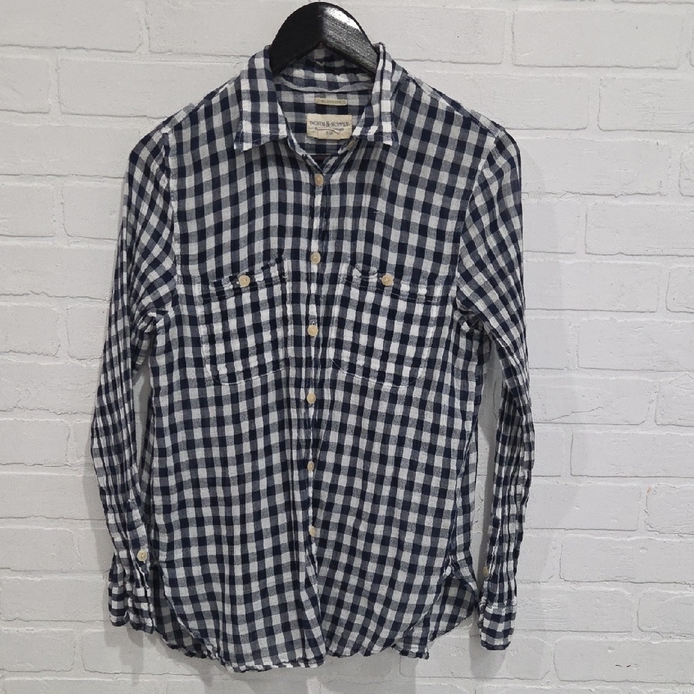 Ralph Lauren Navy and White Gingham Button-Down Shirt